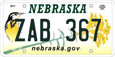 NE license plate ZAB367