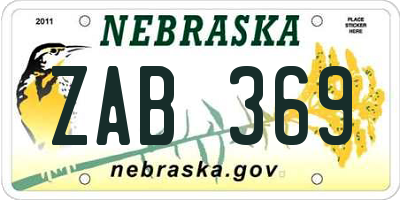 NE license plate ZAB369