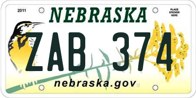 NE license plate ZAB374