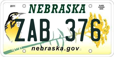 NE license plate ZAB376