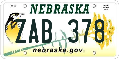 NE license plate ZAB378