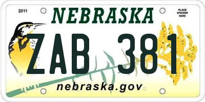 NE license plate ZAB381