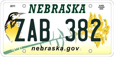 NE license plate ZAB382