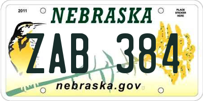 NE license plate ZAB384