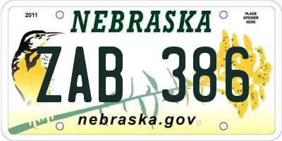 NE license plate ZAB386
