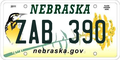 NE license plate ZAB390