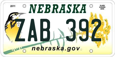 NE license plate ZAB392