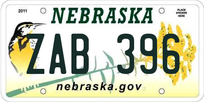 NE license plate ZAB396