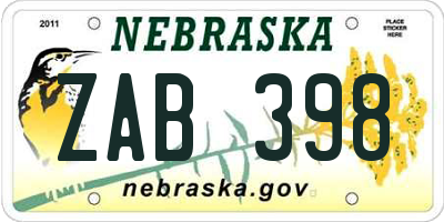 NE license plate ZAB398