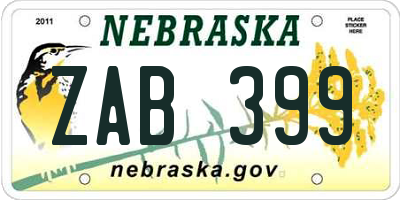 NE license plate ZAB399