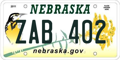 NE license plate ZAB402