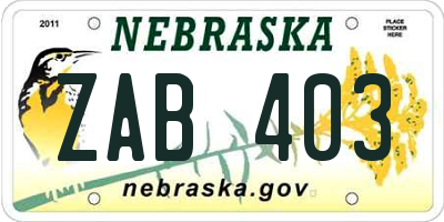 NE license plate ZAB403
