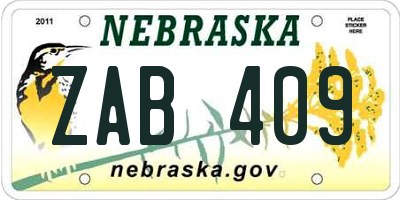 NE license plate ZAB409