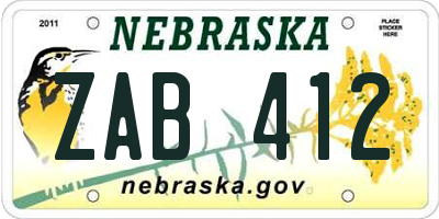 NE license plate ZAB412