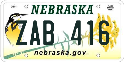 NE license plate ZAB416