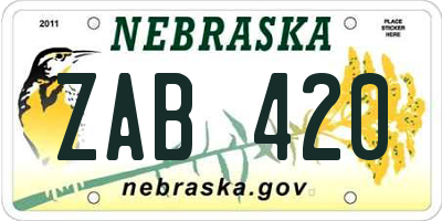 NE license plate ZAB420