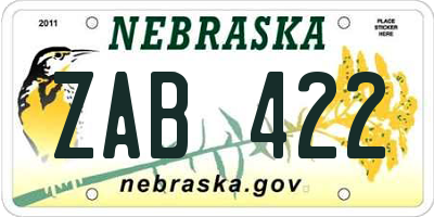 NE license plate ZAB422
