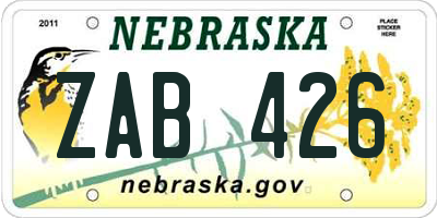 NE license plate ZAB426