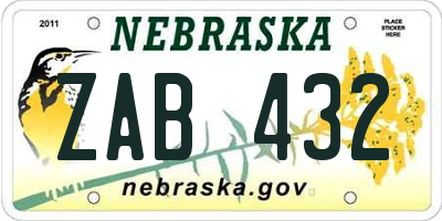 NE license plate ZAB432