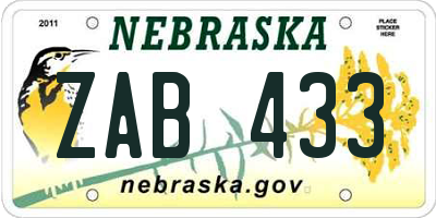 NE license plate ZAB433