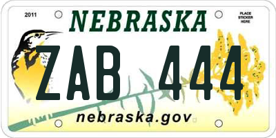 NE license plate ZAB444
