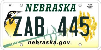 NE license plate ZAB445