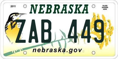 NE license plate ZAB449