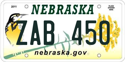 NE license plate ZAB450
