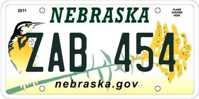 NE license plate ZAB454
