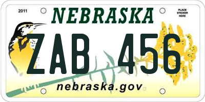 NE license plate ZAB456