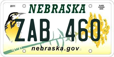 NE license plate ZAB460