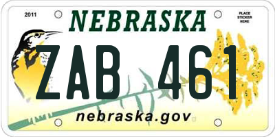 NE license plate ZAB461