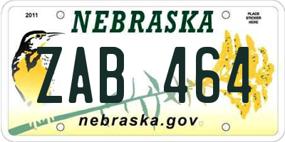 NE license plate ZAB464