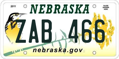 NE license plate ZAB466