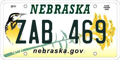 NE license plate ZAB469