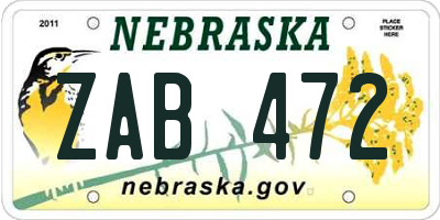 NE license plate ZAB472