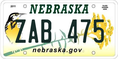 NE license plate ZAB475
