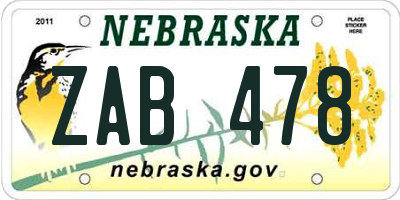 NE license plate ZAB478