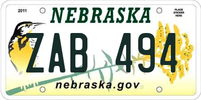 NE license plate ZAB494
