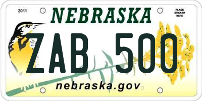 NE license plate ZAB500
