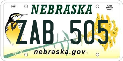 NE license plate ZAB505