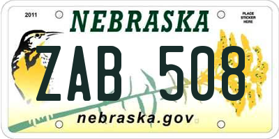 NE license plate ZAB508