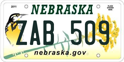 NE license plate ZAB509