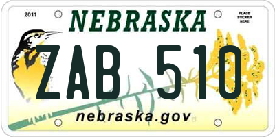 NE license plate ZAB510