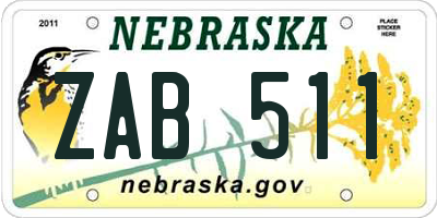 NE license plate ZAB511
