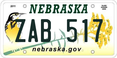 NE license plate ZAB517