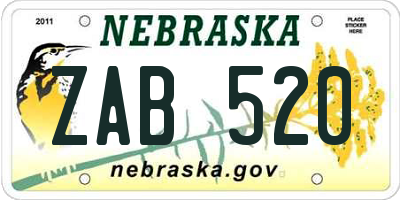 NE license plate ZAB520