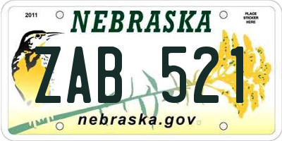 NE license plate ZAB521