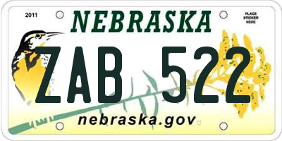 NE license plate ZAB522