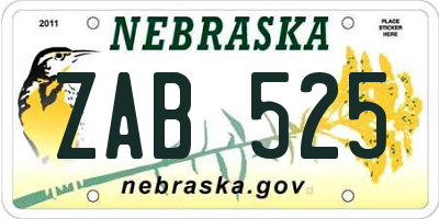 NE license plate ZAB525
